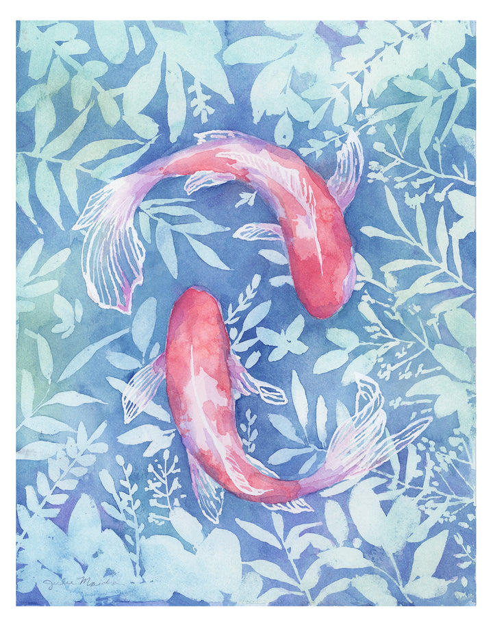 "Botanical Koi" - Original Watercolor Art