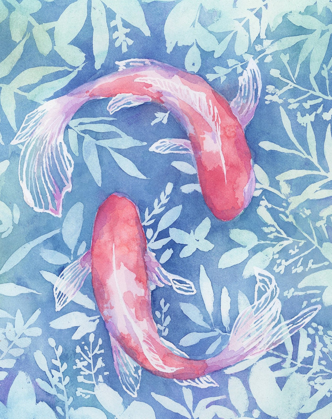 "Botanical Koi" - Original Watercolor Art
