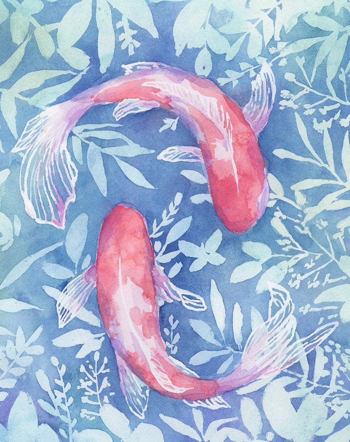 "Botanical Koi" - Original Watercolor Art