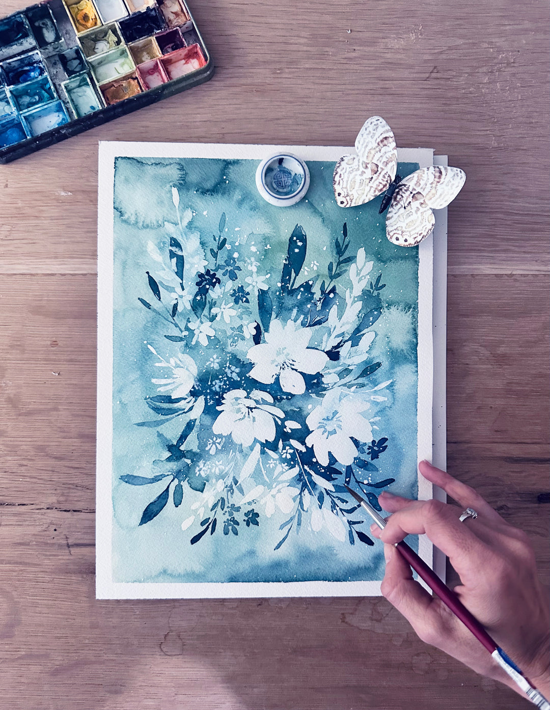 "Bouquet in Blue" - Original Watercolor Art