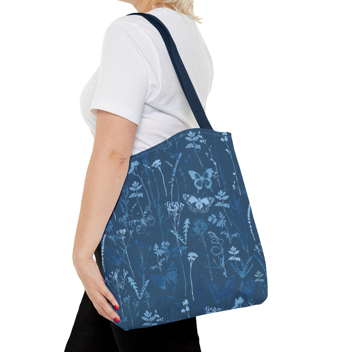 Artisan Tote Bag - "Vintage Meadow" in Navy