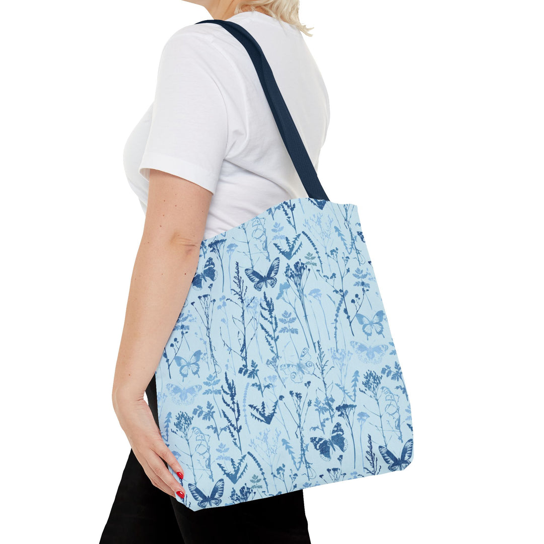 Artisan Tote Bag - "Vintage Meadow" in Light Blue