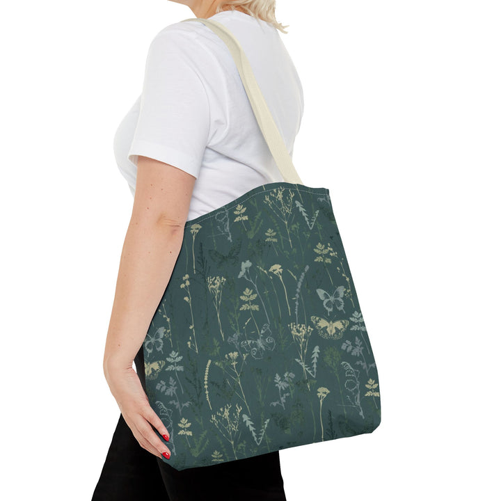 Artisan Tote Bag - "Vintage Meadow" in Forest Green