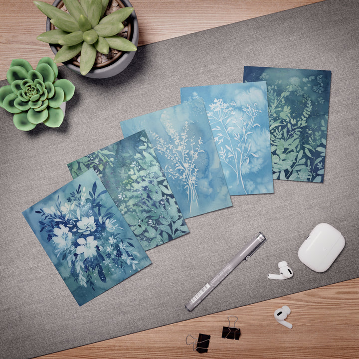 "Blue Botanicals" - Greeting Cards (5-Pack)