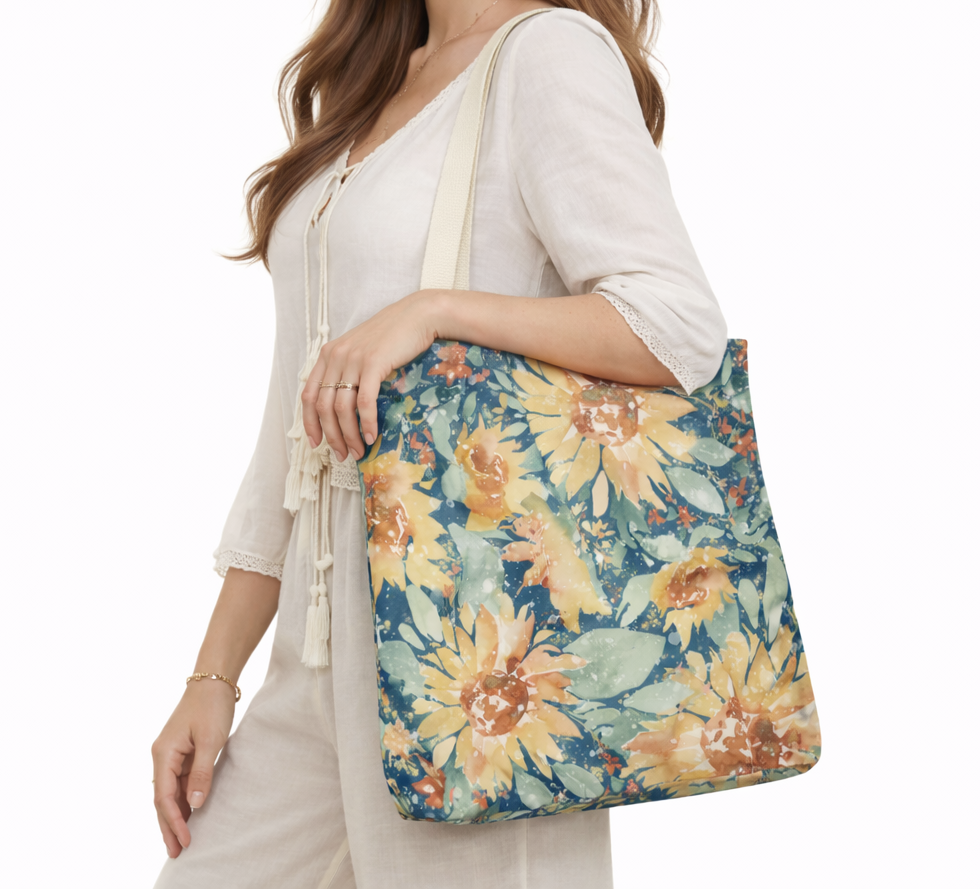 Artisan Tote Bag - "Sunflower Sunshine" in Green