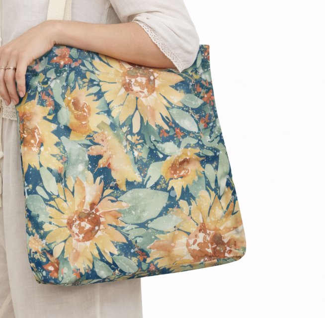 Artisan Tote Bag - "Sunflower Sunshine" in Green