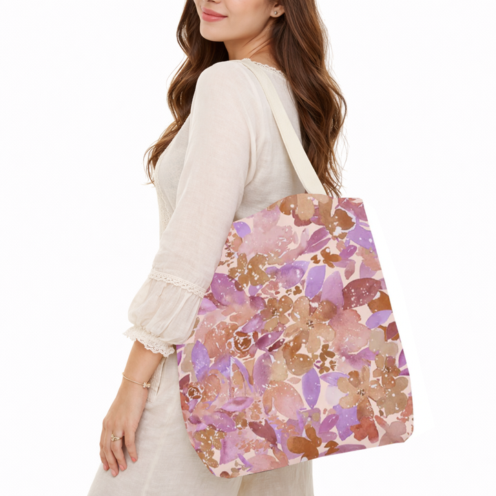 Artisan Tote Bag - "Retro Florals" in Light Pink