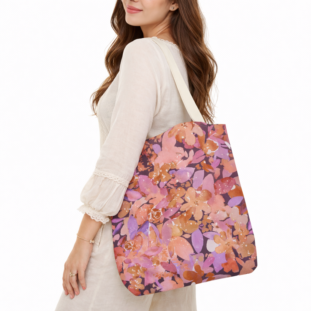 Artisan Tote Bag - "Retro Florals" in Plum