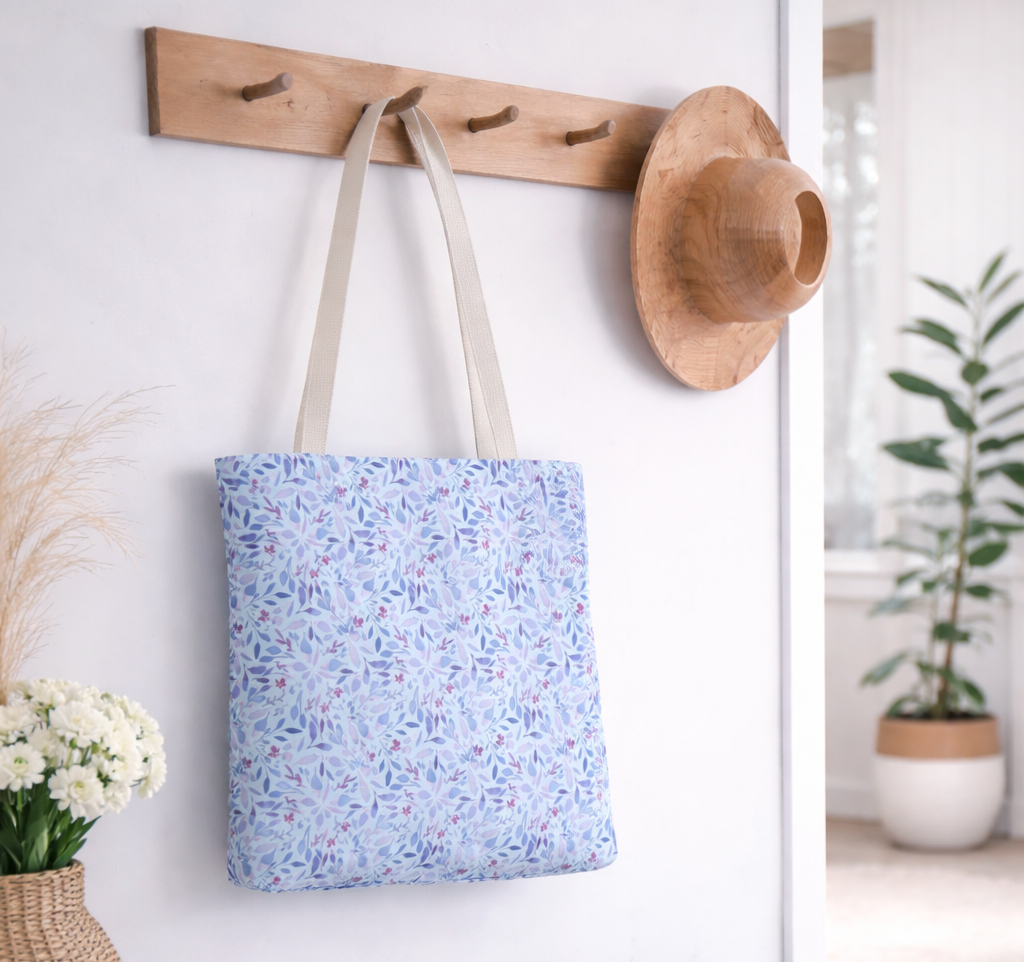 Artisan Tote Bag - Light Blue Botanical