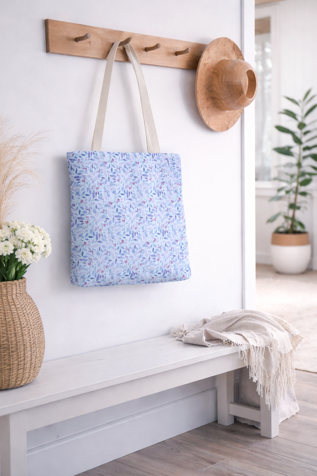 Artisan Tote Bag - Light Blue Botanical
