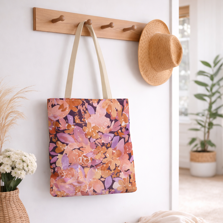 Artisan Tote Bag - "Retro Florals" in Plum