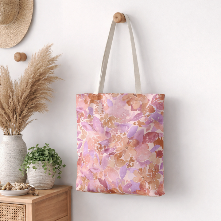 Artisan Tote Bag - "Retro Florals" in Light Pink