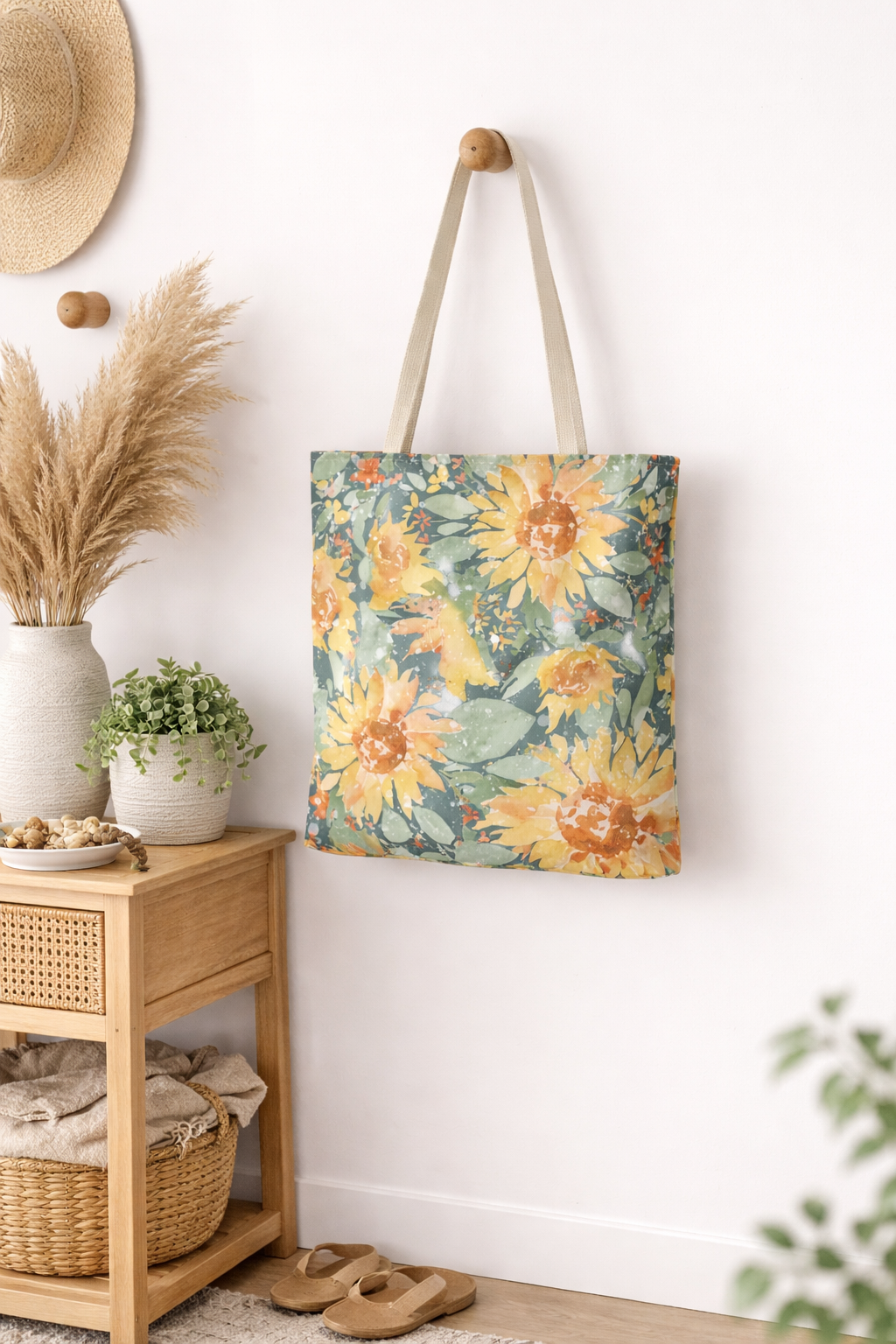 Artisan Tote Bag - "Sunflower Sunshine" in Green
