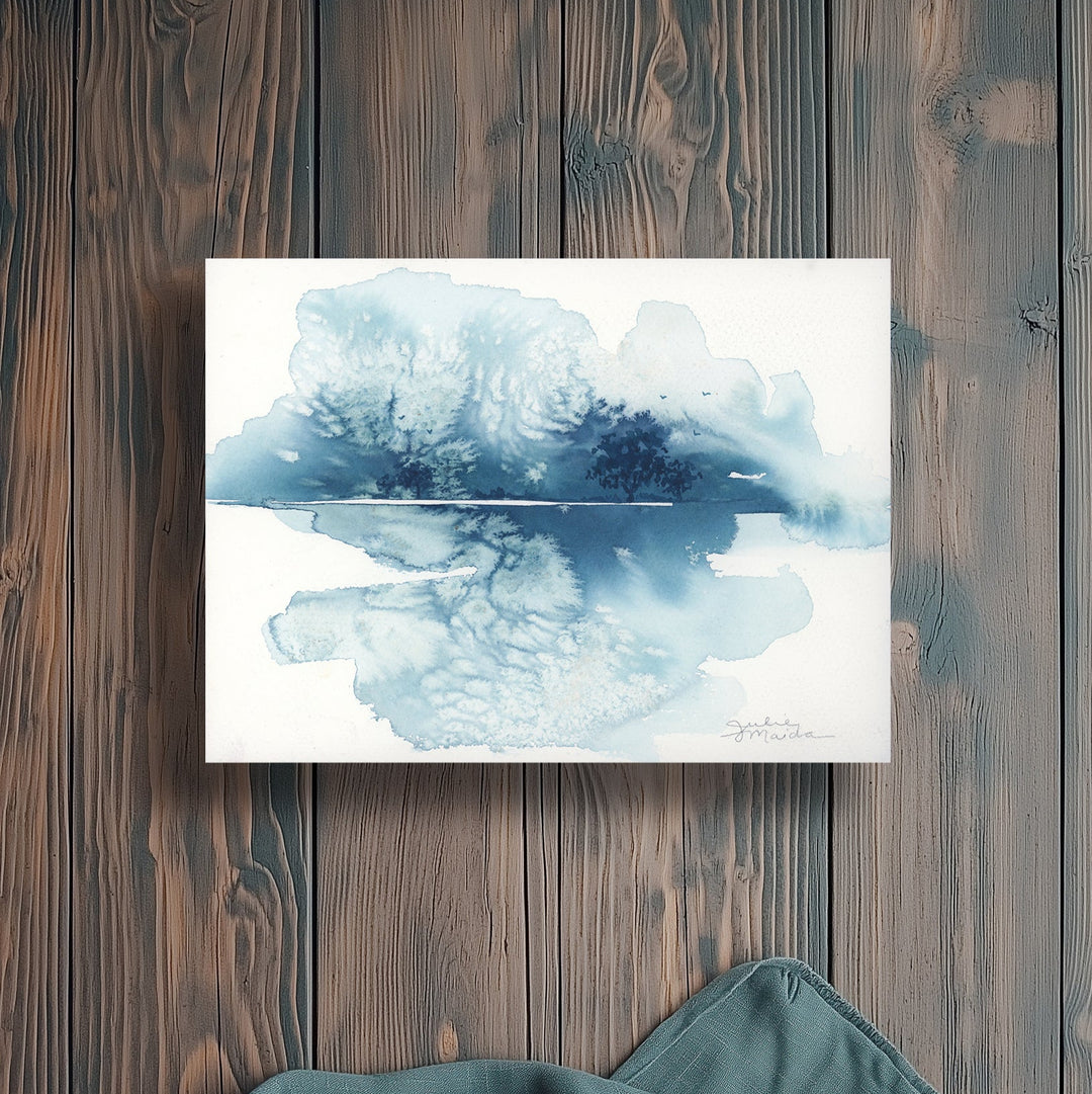 "Reflections of a Frozen Lake" - Original Watercolor Atmospheric Landscape