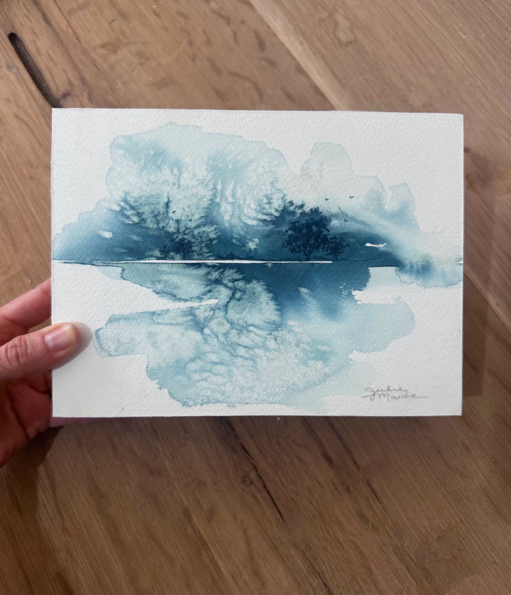 "Reflections of a Frozen Lake" - Original Watercolor Atmospheric Landscape