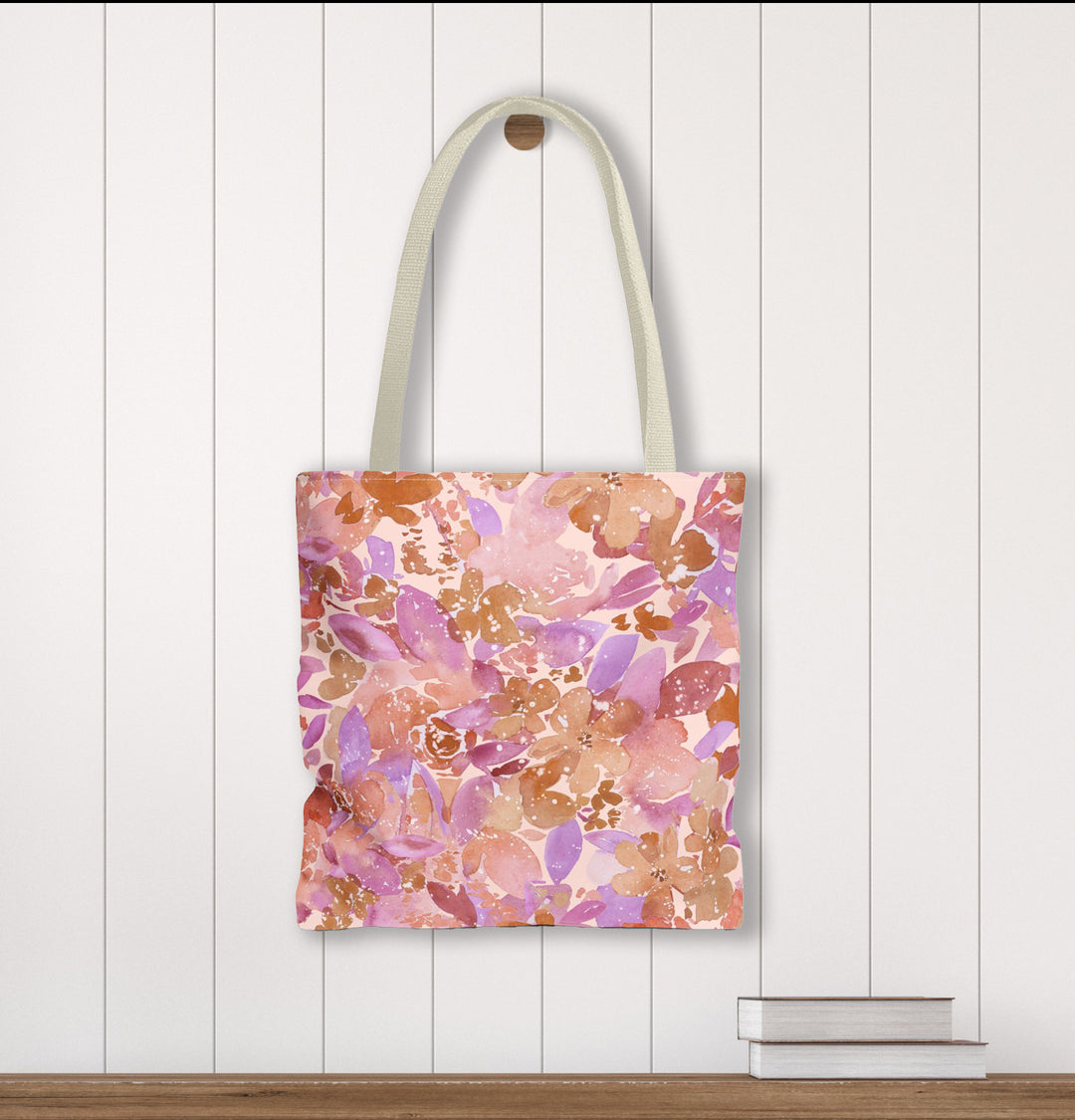 Artisan Tote Bag - "Retro Florals" in Light Pink