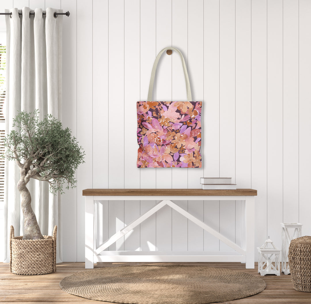 Artisan Tote Bag - "Retro Florals" in Plum