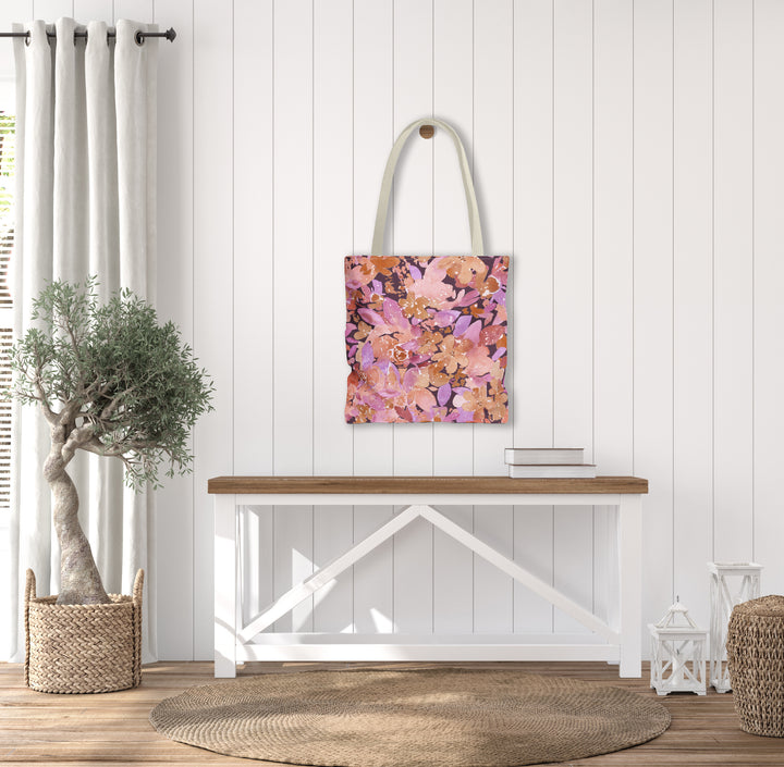 Artisan Tote Bag - "Retro Florals" in Plum