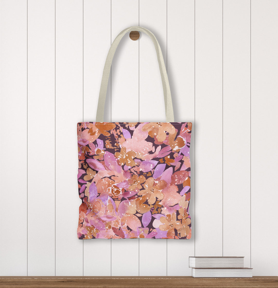 Artisan Tote Bag - "Retro Florals" in Plum