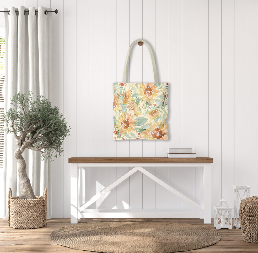 Artisan Tote Bag - "Sunflower Sunshine" in Cream