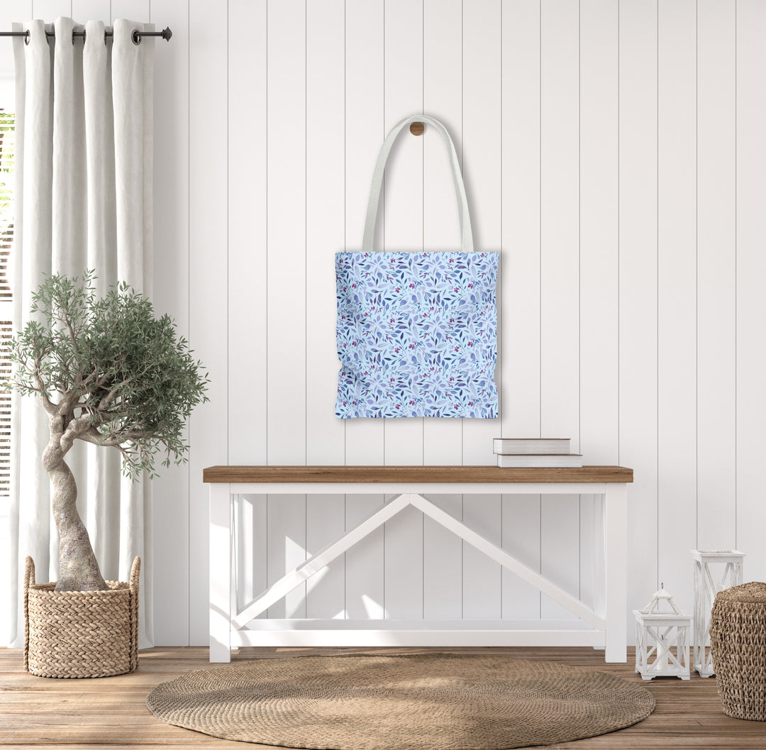 Artisan Tote Bag - Light Blue Botanical