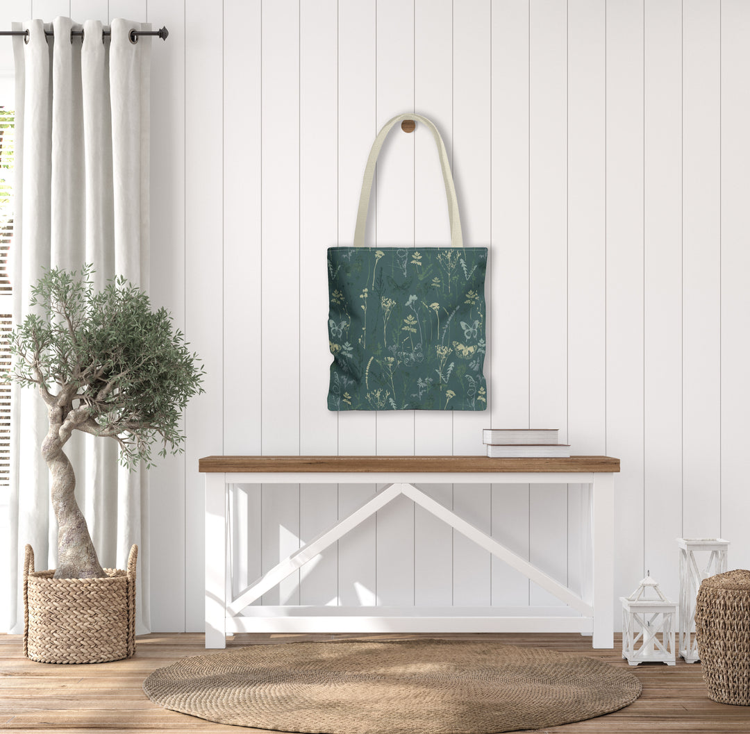 Artisan Tote Bag - "Vintage Meadow" in Forest Green