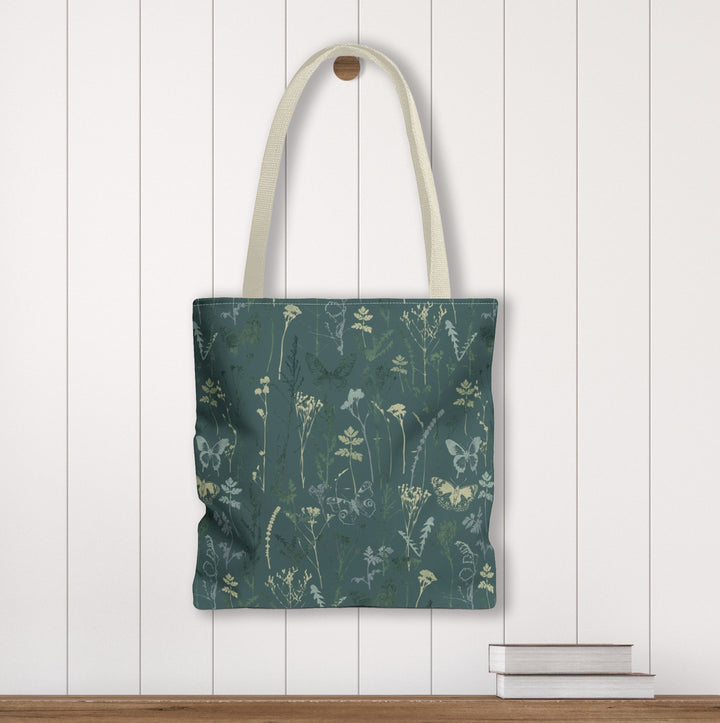 Artisan Tote Bag - "Vintage Meadow" in Forest Green