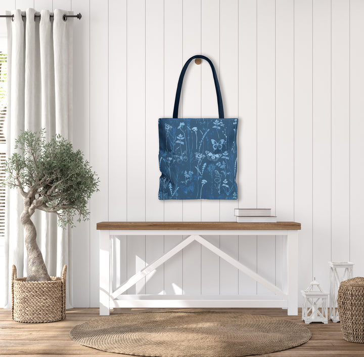 Artisan Tote Bag - "Vintage Meadow" in Navy