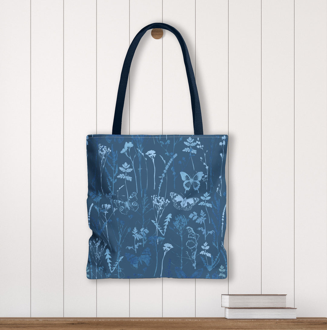 Artisan Tote Bag - "Vintage Meadow" in Navy