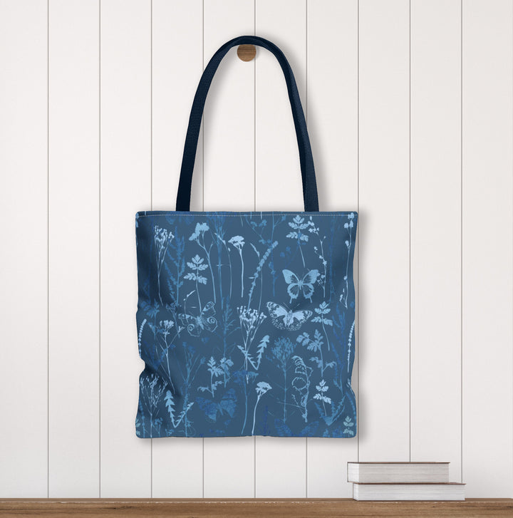 Artisan Tote Bag - "Vintage Meadow" in Navy