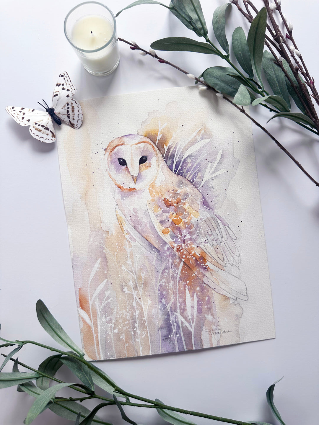 "Wonder" -  Barn Owl Original Watercolor Painting